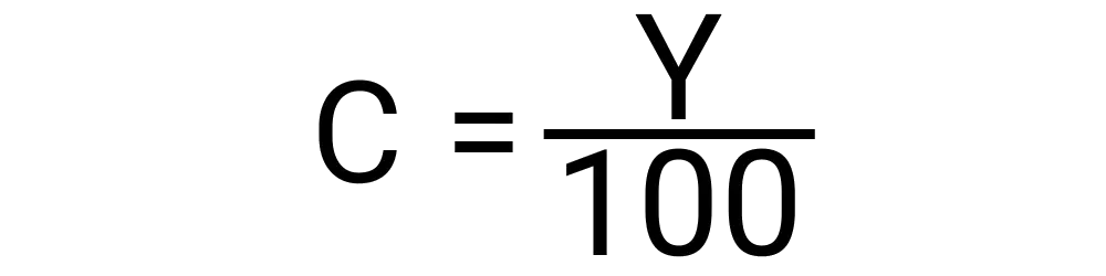 An image showing the formula for calculating the number of centuries that a number of years is equal to.